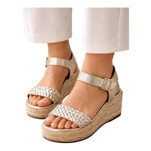 Steven by Steve Madden Sabble Gold Espadrille Wedge Sandals Size 8